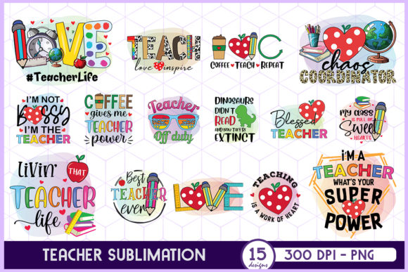 Teacher Sublimation Bundle: 15 Graphics for Crafts